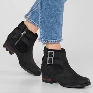 Sorel Black Ankle Boots with Buckle Detail